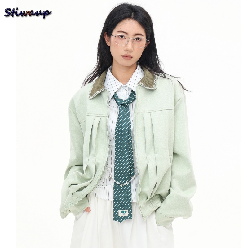 Quality Winter Clothing Bomber Jacket - 여성 가을 항공 점퍼 그린 라펠