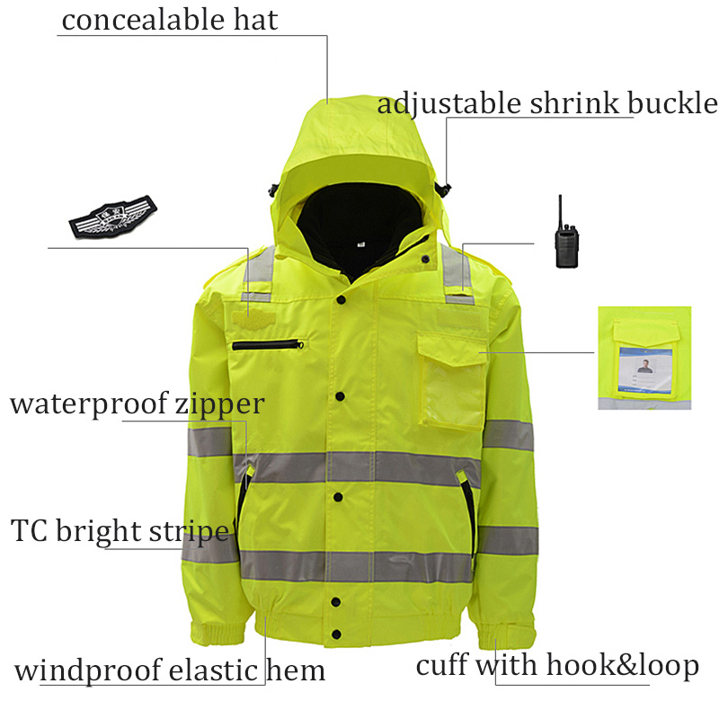 방수 폭격기 재킷 안녕하세요 Vis 작업복 지퍼 전면  - Quality Winter Clothing Bomber Jacket 리뷰 및 가격