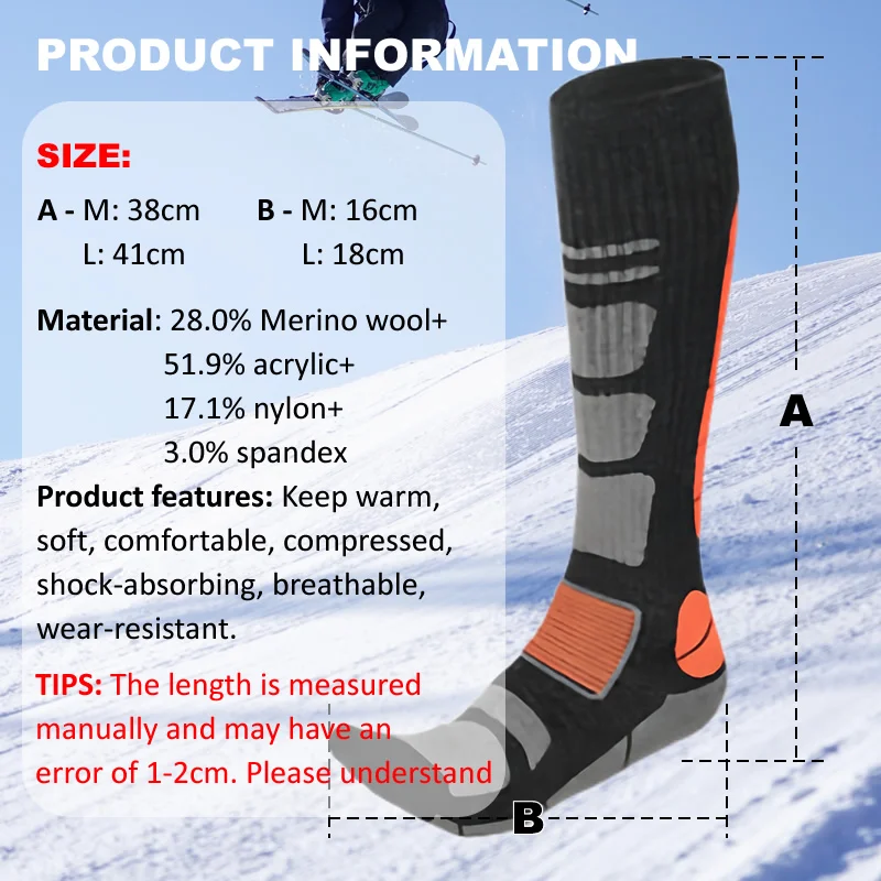 1쌍 메리노 울 스키 양말 남성용 따뜻한 고탄력 겨울  - Thermal Sock Merino 리뷰 및 가격